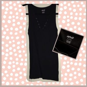 Aerie Lace Up Ribbed Tank Small Black